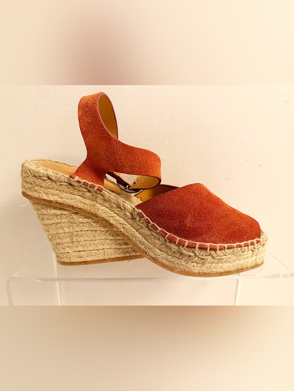 rag & bone Tari Suede Espadrille Wedge Sandals Rust Size 8
